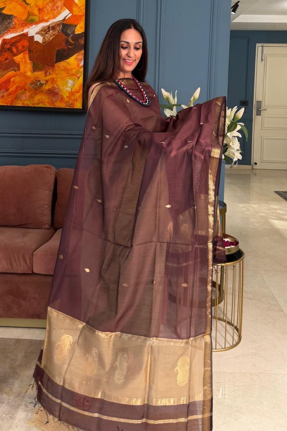 Maheshwari handloom silk by cotton kurta dupatta set